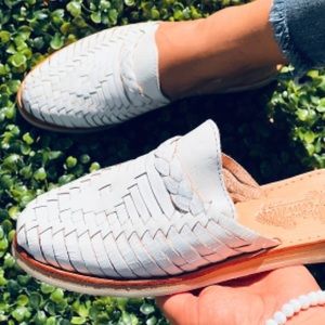 Boho White Huarache Slip On Flats NWOT